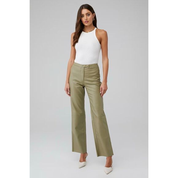 Sovere Influence Faux Leather Mid-Rise Boot Leg Pants in Green Tea Size Small - Picture 5 of 14